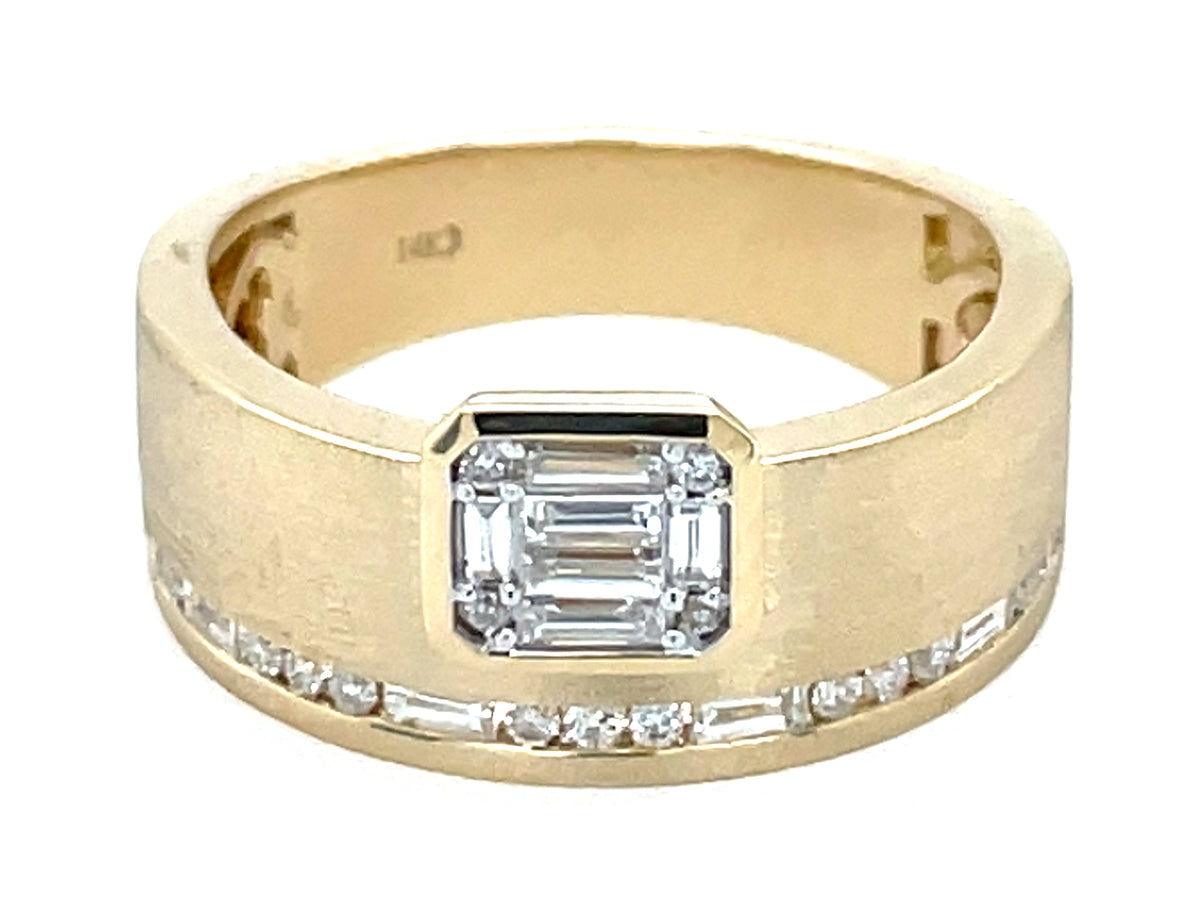 Diamond Baguette Cluster Offset Cigar Band, 9.1mm, Satin Finish