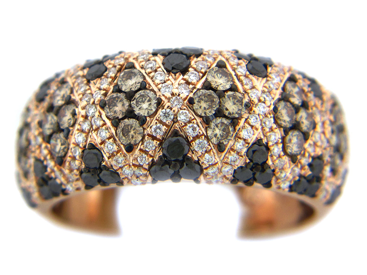 BLACK, BROWN & WHITE DIAMOND RING, 14KR (R/N)
