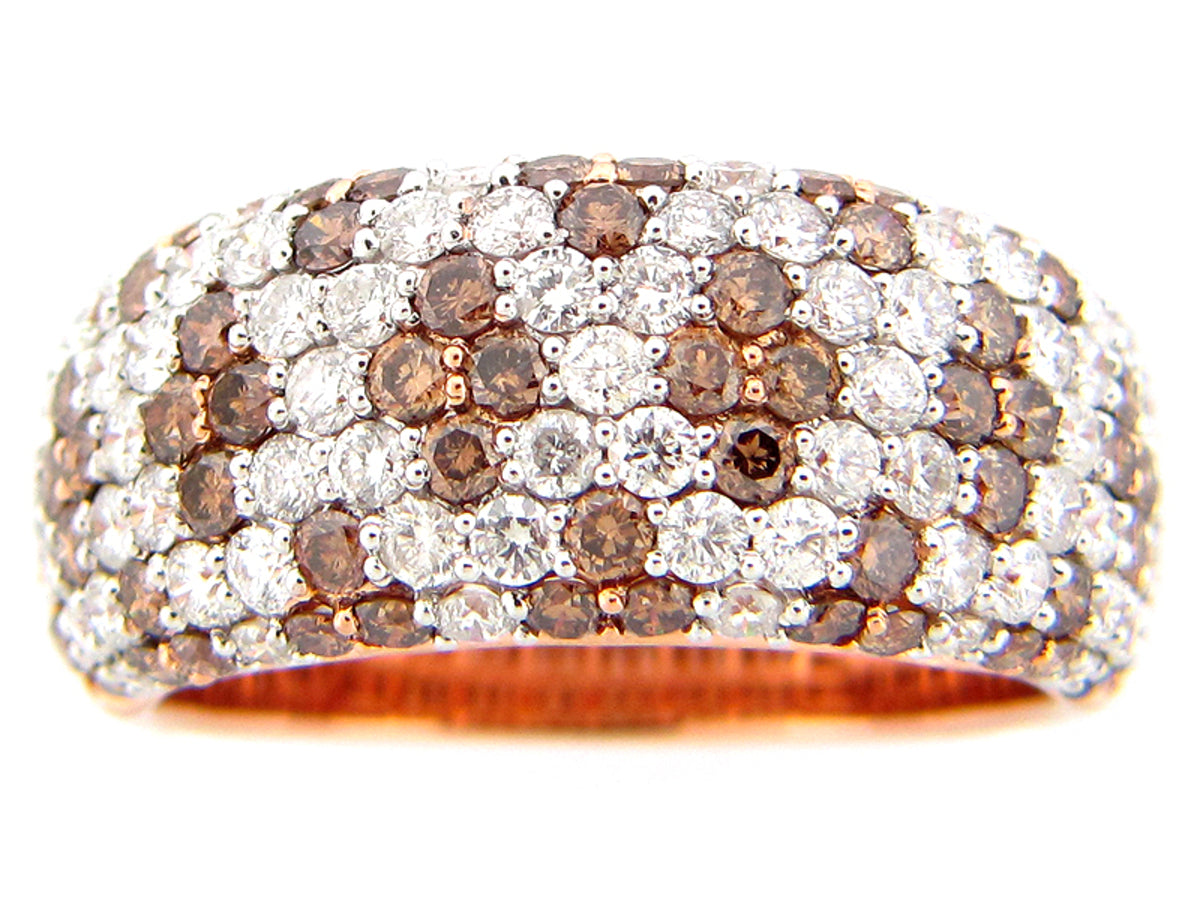 BROWN & WHITE DIAMOND RING, 18KR (N)