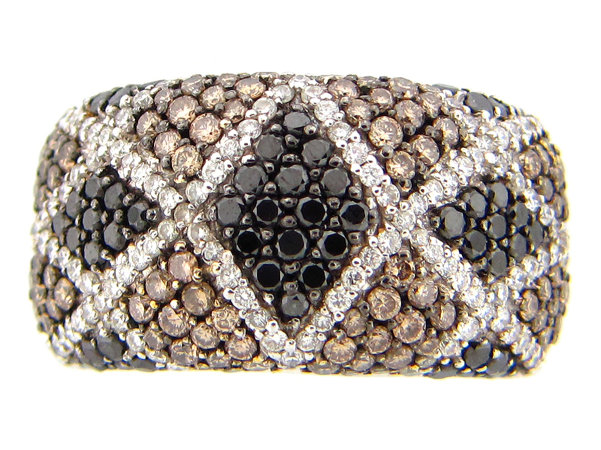 BLACK, BROWN & WHITE DIAMOND RING, 18KW (R/N)