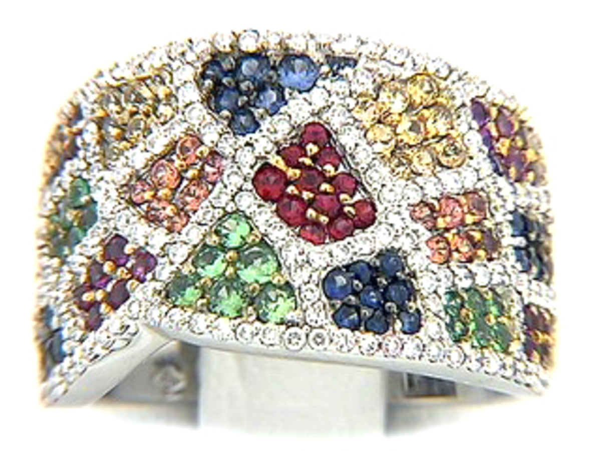 RAINBOW SAPPHIRE, TSAVORITE & DIAMOND RING, 18KW (H/U), C=1.66