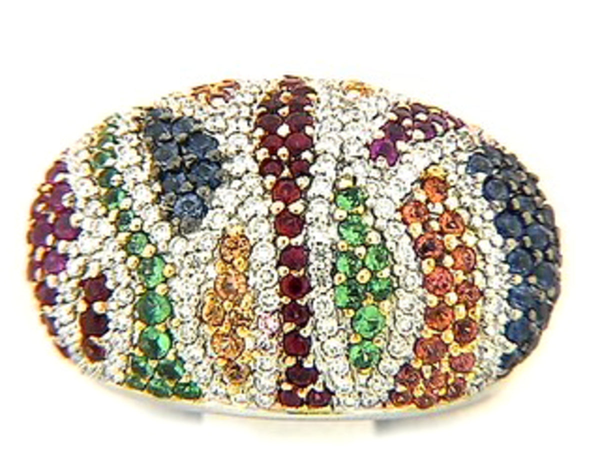 RAINBOW SAPPHIRE, TSAVORITE & DIAMOND RING