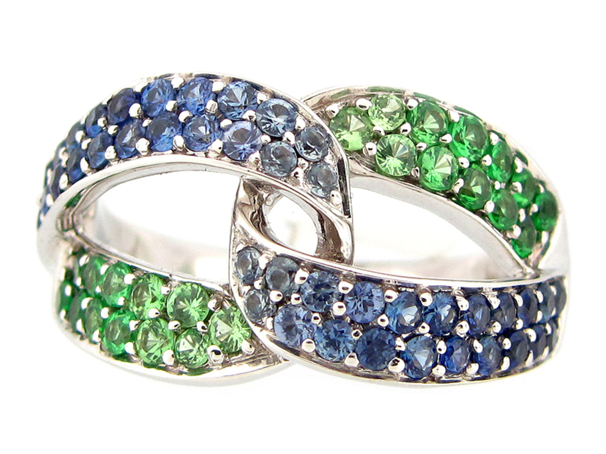 SAPPHIRE & TSAVORITE RING, 18KW (H)