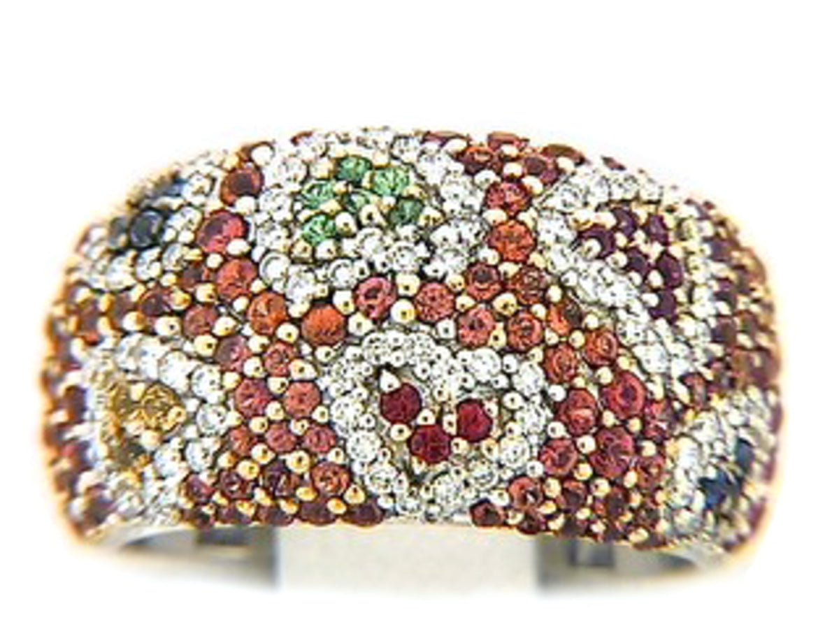 RAINBOW SAPPHIRE,TSAVORITE & DIAMOND RING, 18KW (H/U), C=1.85