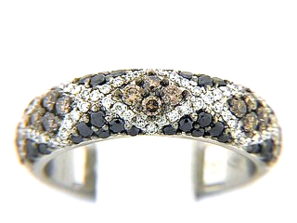 BLACK, BROWN & WHITE DIAMOND RING, 14KW (R/N)