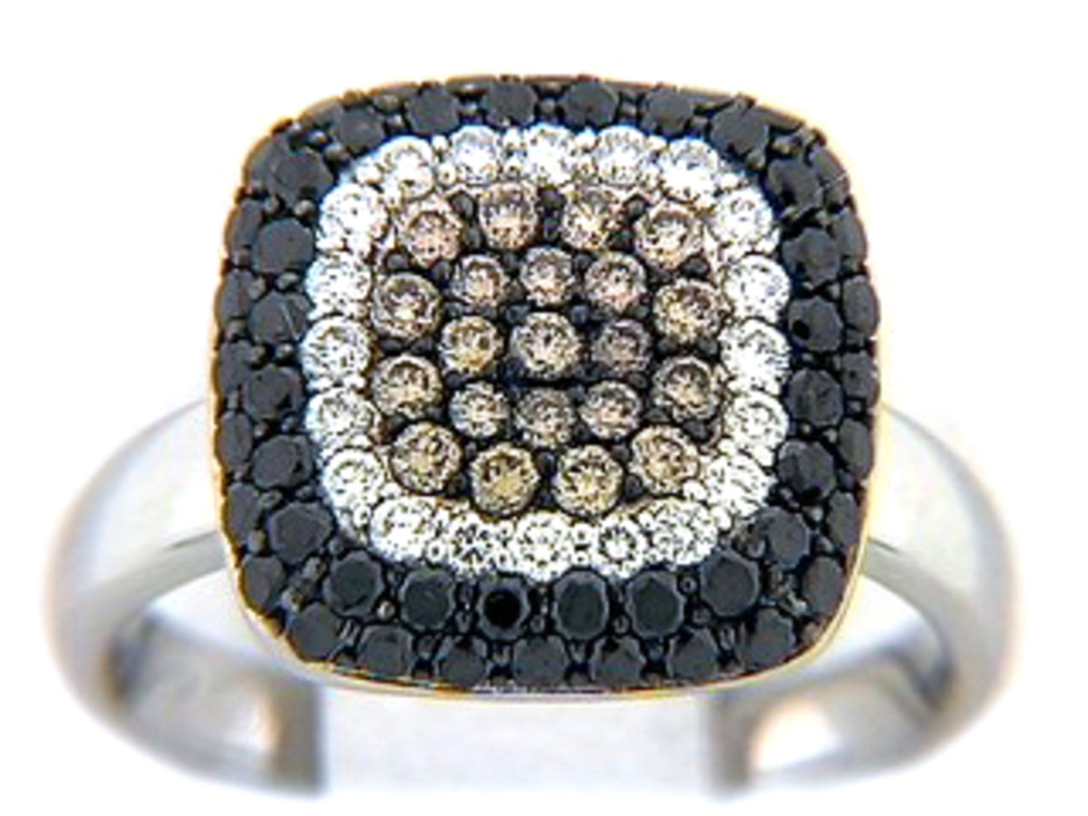 BLACK, BROWN & WHITE DIAMOND RING, 18KW (R/N)