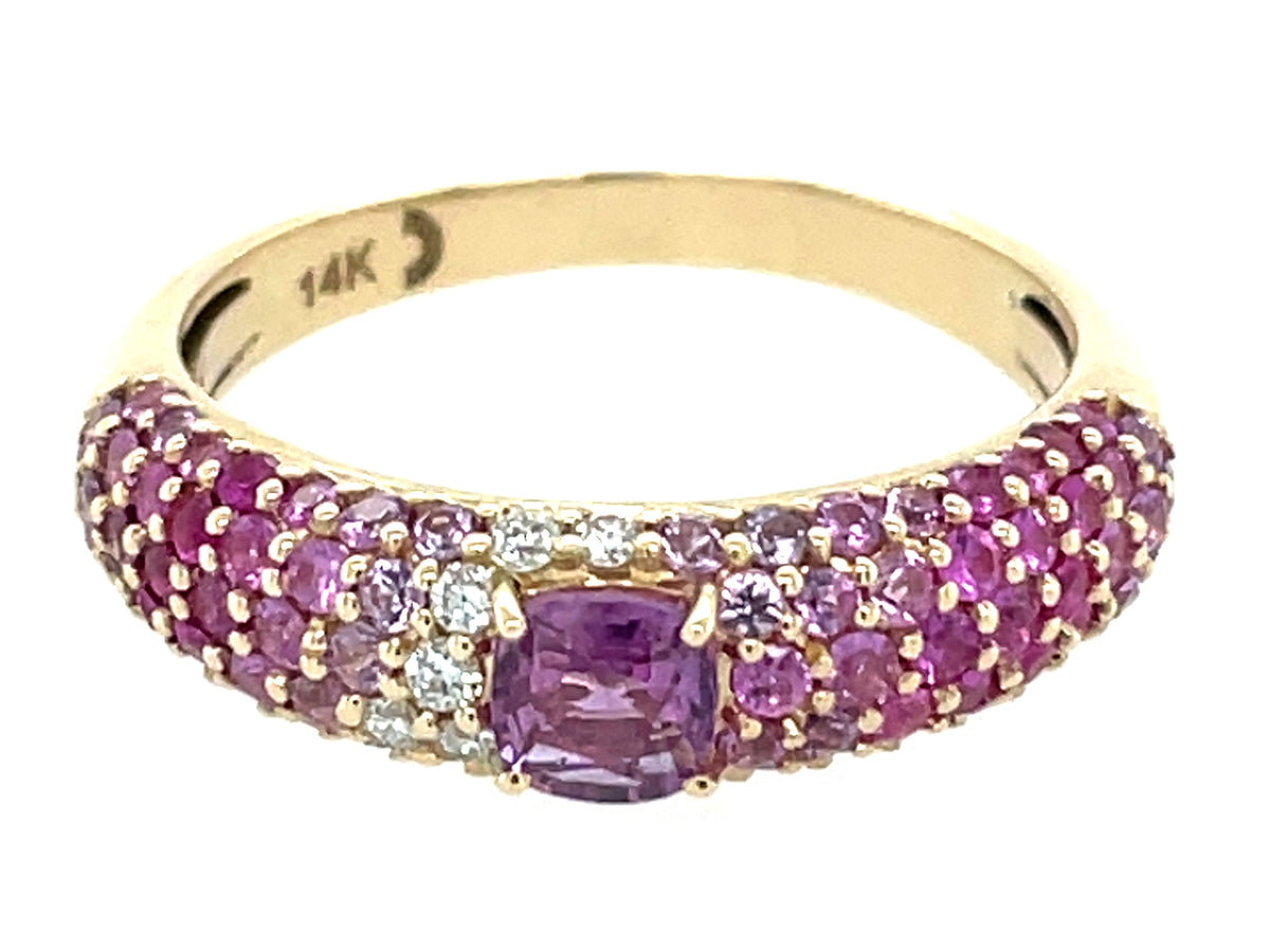 Pink Sapphire Cushion Center Pave Diamond Ring