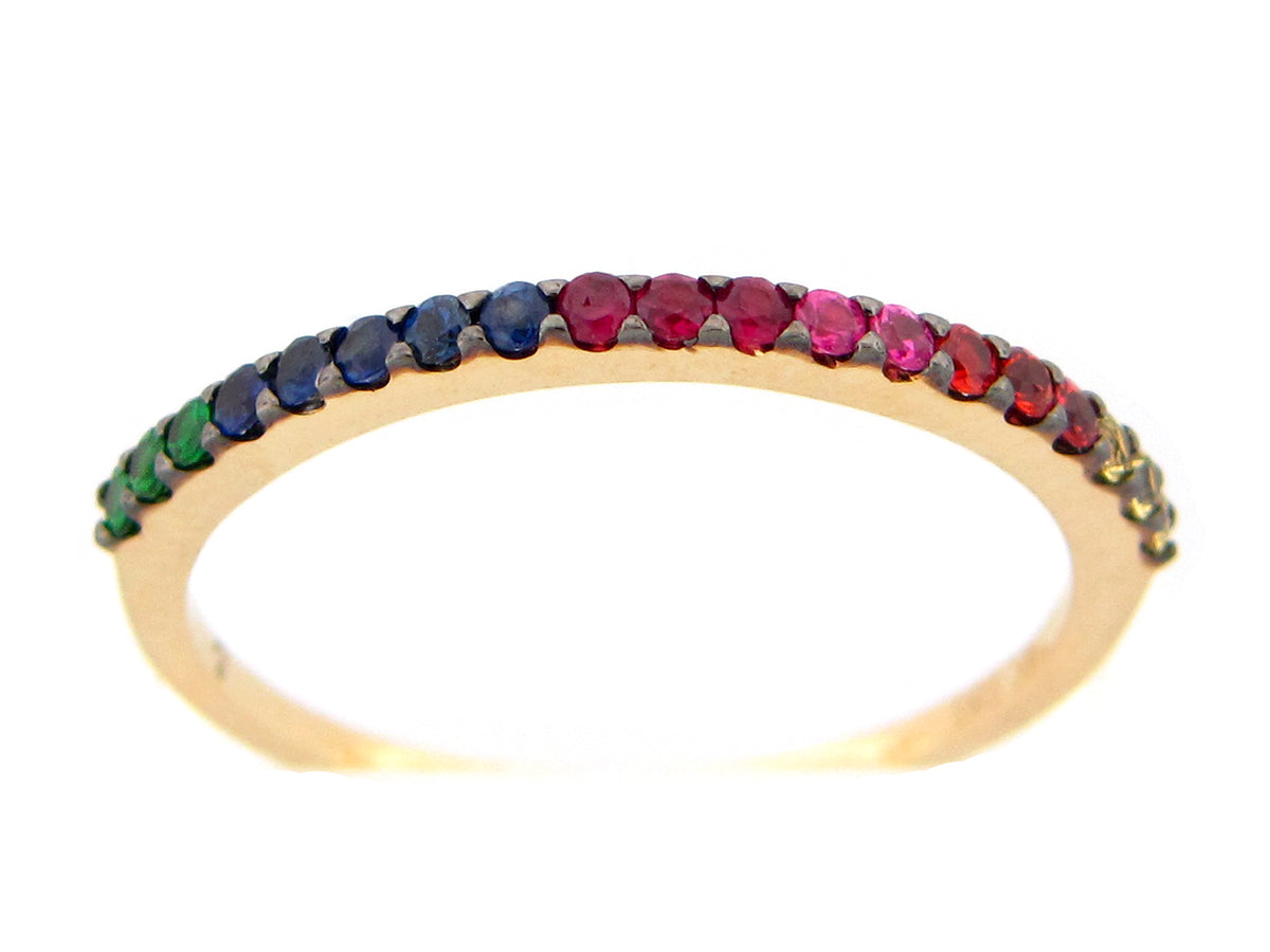 FANCY SAPPHIRE, RUBY & TSAVORITE 1 ROW BAND RING, 14KY (H/U/N)