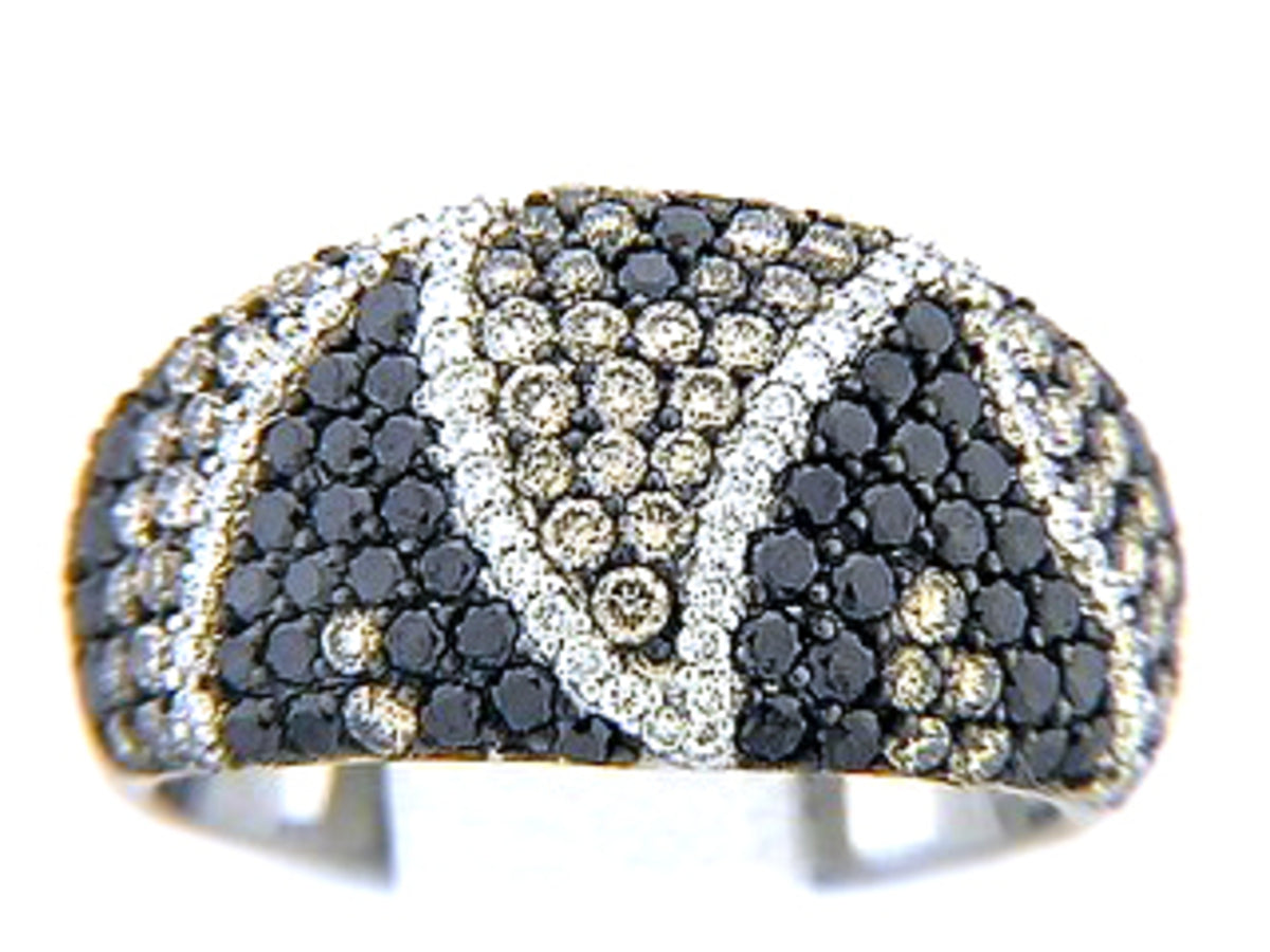 BLACK, BROWN & WHITE DIAMOND RING, 18KW (R/N)