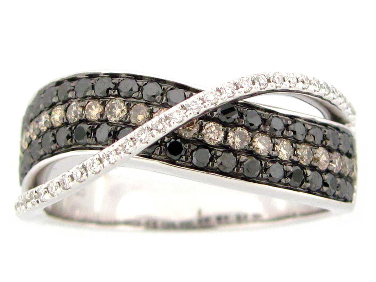 BLACK, BROWN & WHITE DIAMOND RING, 14KW (R/N)