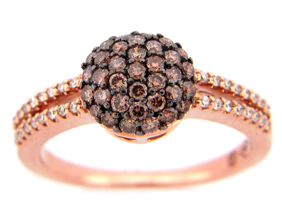 BROWN & WHITE DIAMOND RING, 14KR (N)