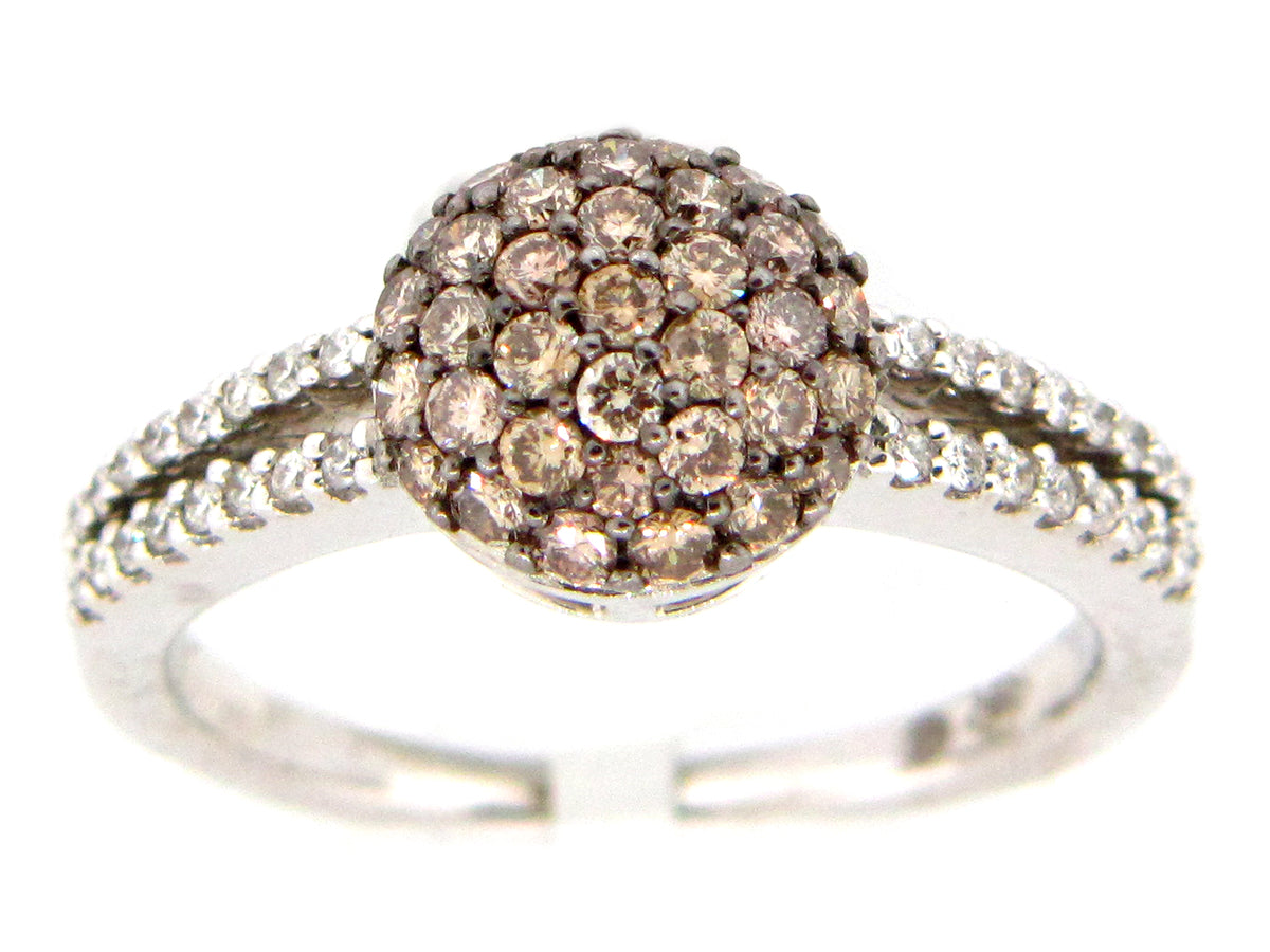 BROWN & WHITE DIAMOND RING, 14KW (N)