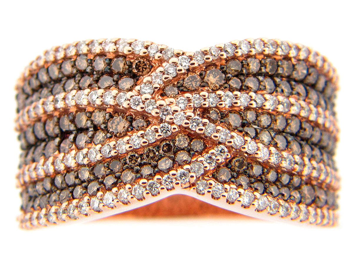 BROWN & WHITE DIAMOND RING, 14KR (N)