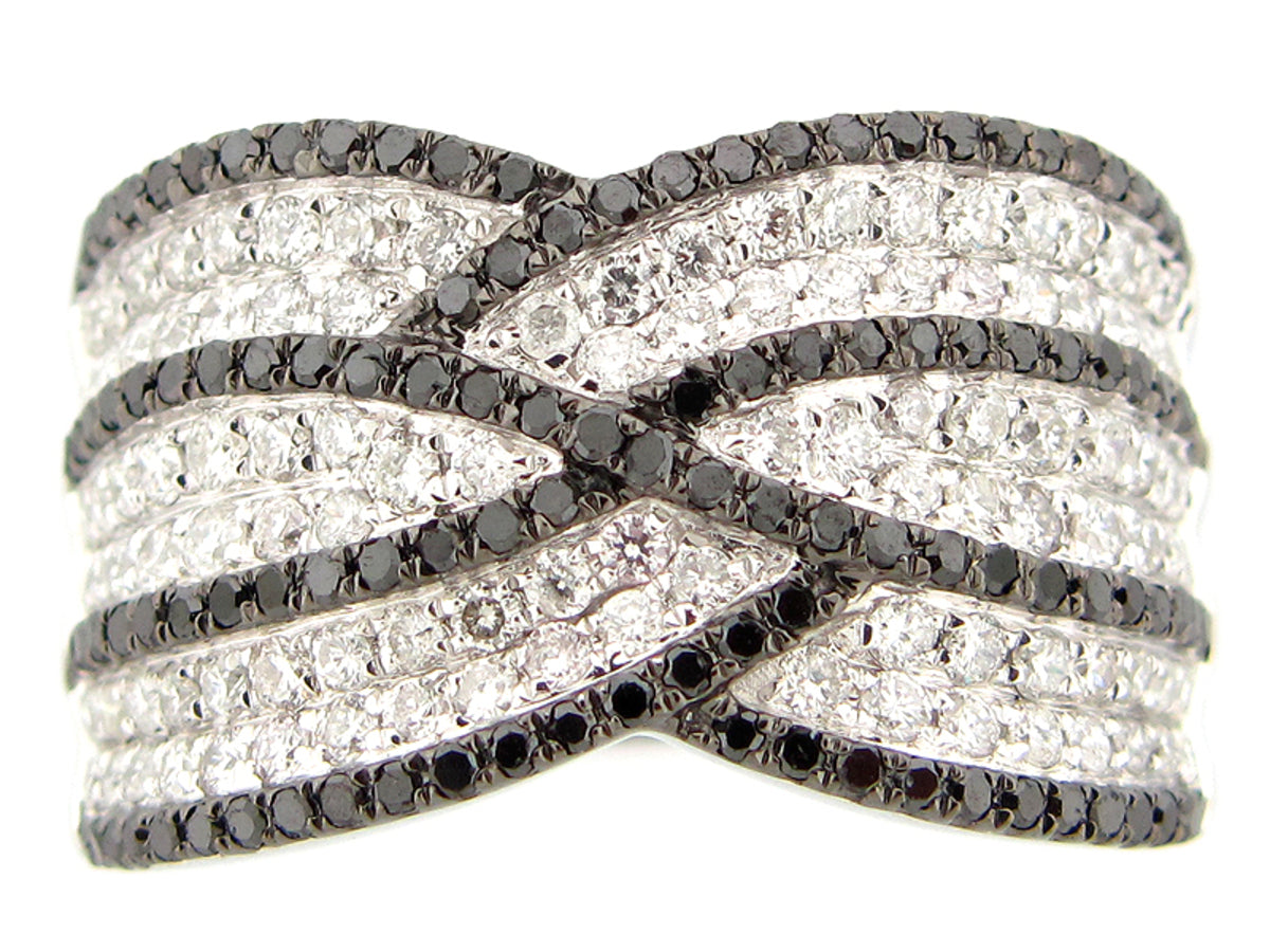 BLACK & WHITE DIAMOND RING, 14KW (R/H)