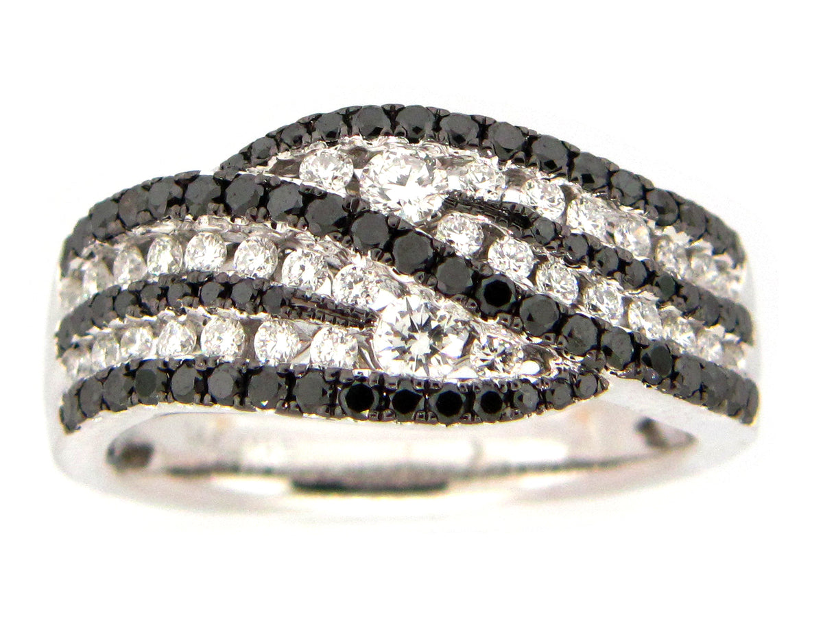 BLACK & WHITE DIAMOND RING, 14KW (R)