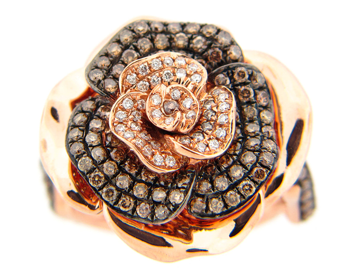 BROWN & WHITE DIAMOND RING, 18KR (N)