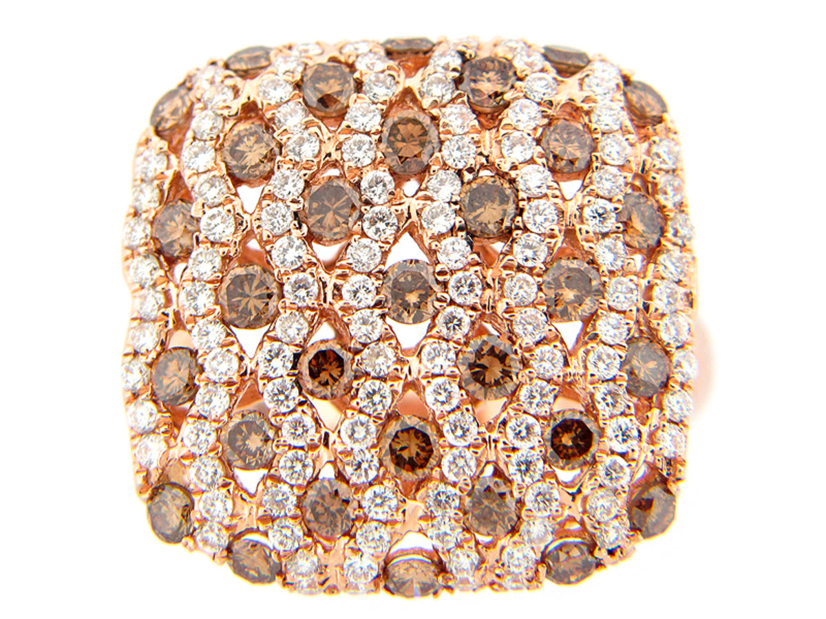 BROWN & WHITE DIAMOND RING, 18KR (N)