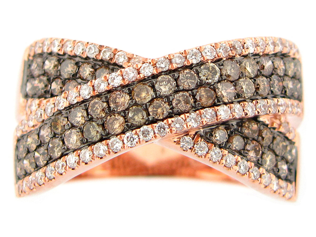 BROWN & WHITE DIAMOND RING, 14KR (N)