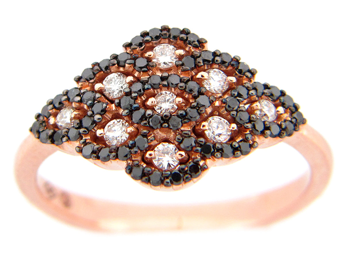BLACK & WHITE DIAMOND HONEYCOMB RING, 14KR (R/H)