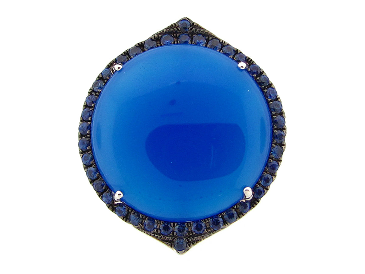 BLUE AGATE, SAPPHIRE & DIAMOND RING, 14KW (D/H), C=18.49