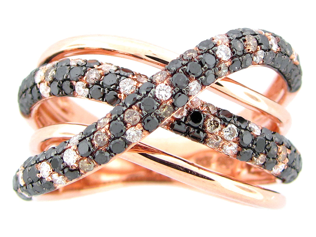 BLACK, BROWN & WHITE DIAMOND RING, 14KR (R/N)