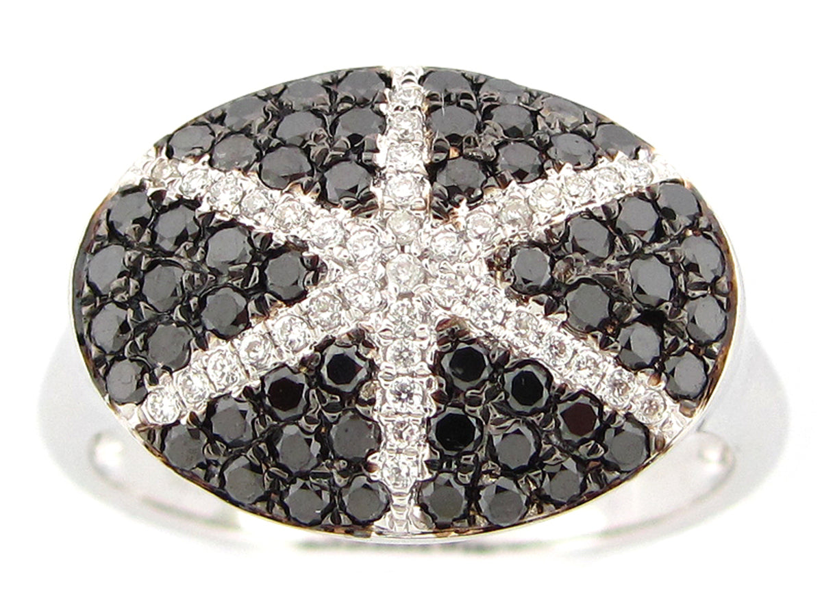 BLACK & WHITE DIAMOND RING, 14KW (R/H)