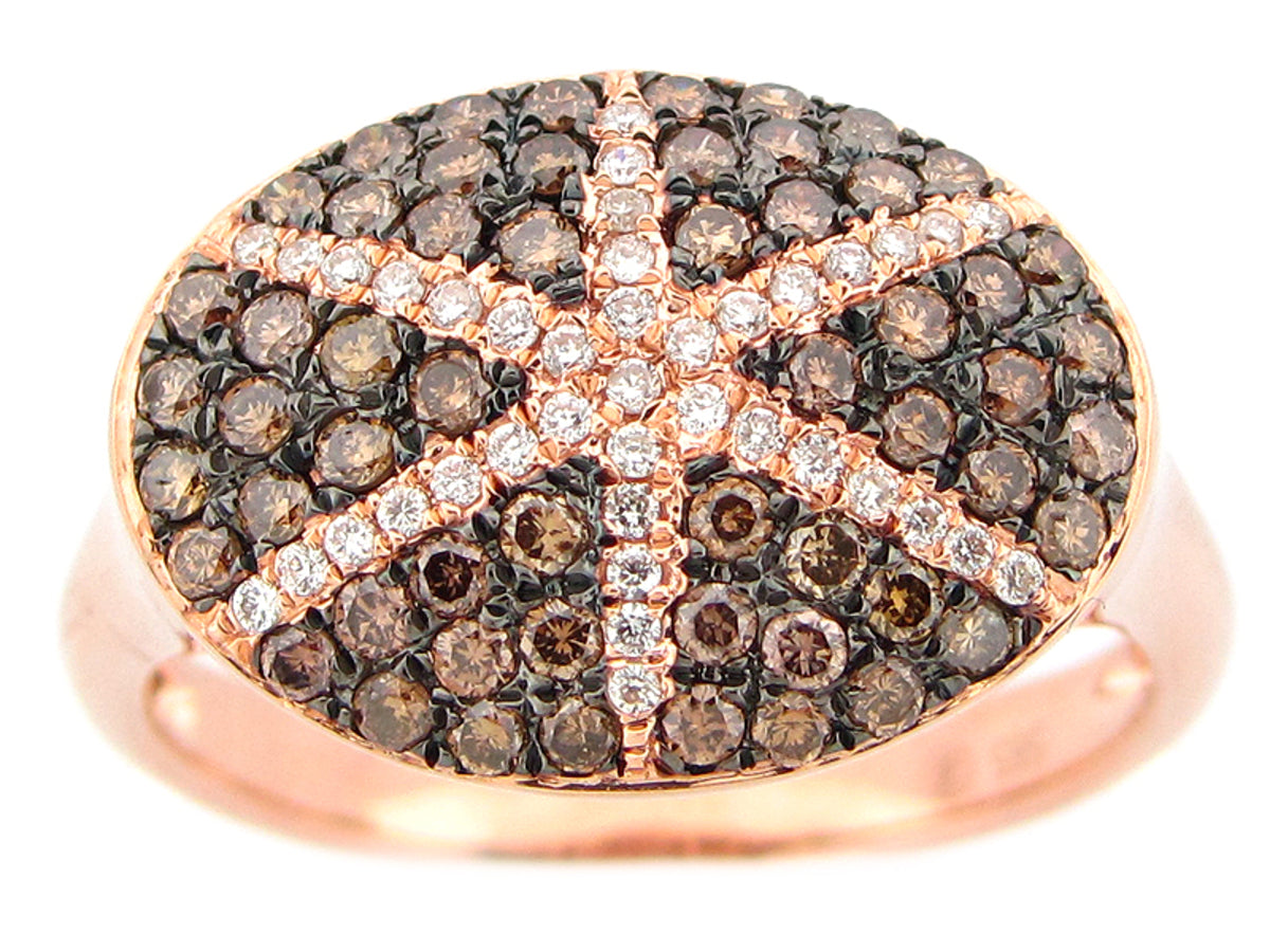 BROWN & WHITE DIAMOND RING, 14KR (N)