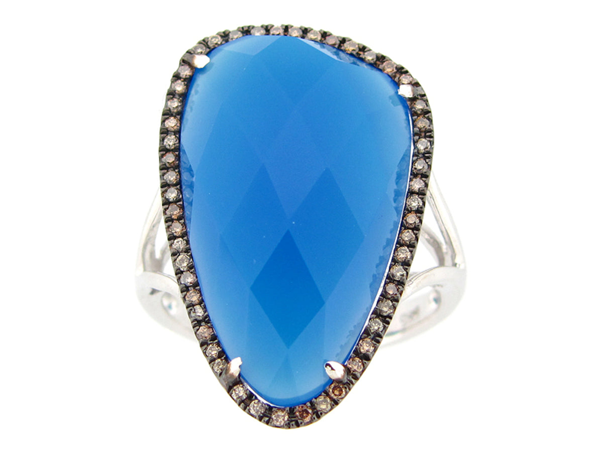 BLUE AGATE & BROWN DIAMOND RING, 14KW (D/N)