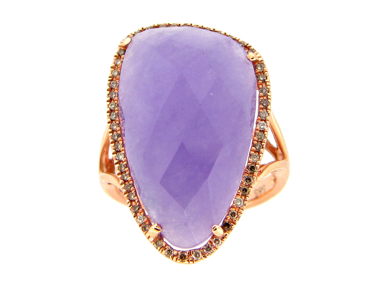 LAVENDER JADE & BROWN DIAMOND RING, 14KR (B/N)