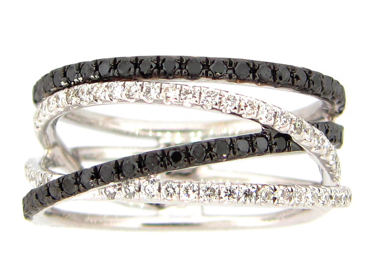BLACK & WHITE DIAMOND RING, 14KW (R/H)