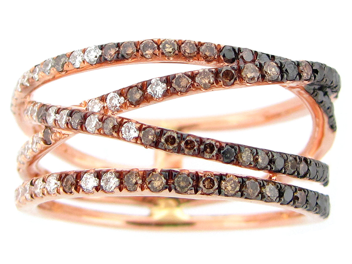 BLACK, BROWN & WHITE DIAMOND RING, 14KR (R/N)