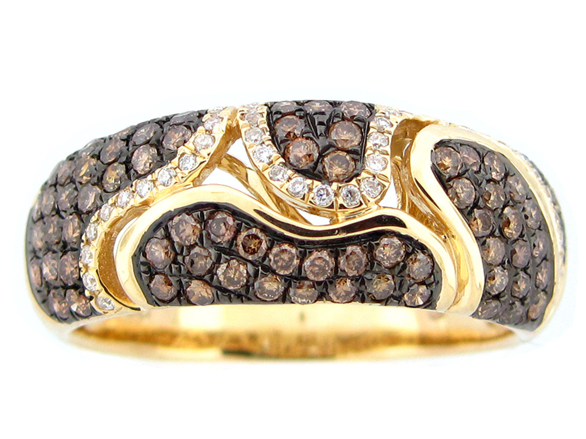 BROWN & WHITE DIAMOND RING, 14KY (N)