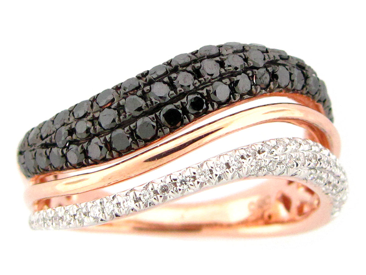 BLACK & WHITE DIAMOND RING, 14KR (R/H)