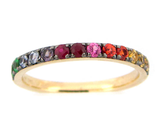 1 ROW RAINBOW SAPPHIRE, RUBY & TSAVORITE RING, 14KY (H/N)