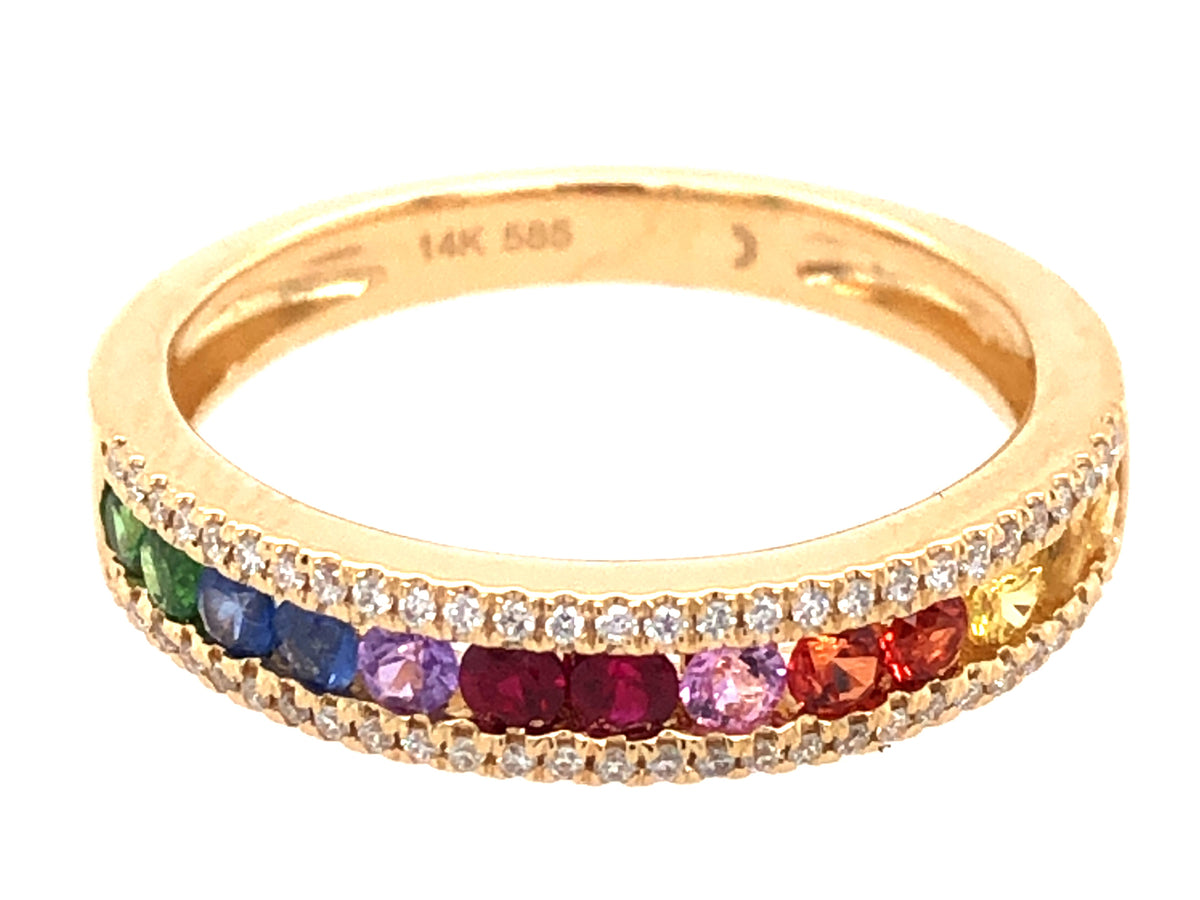 RAINBOW SAPPHIRE, TSAVORITE & DIAMOND CHANNEL RING