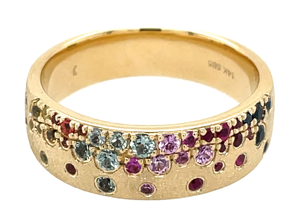 RAINBOW SAPPHIRE & ALEXANDRITE FLUSH SET BAND, 6.2MM, SIZE 7.25, CLOSED BACK, SATIN FINISH