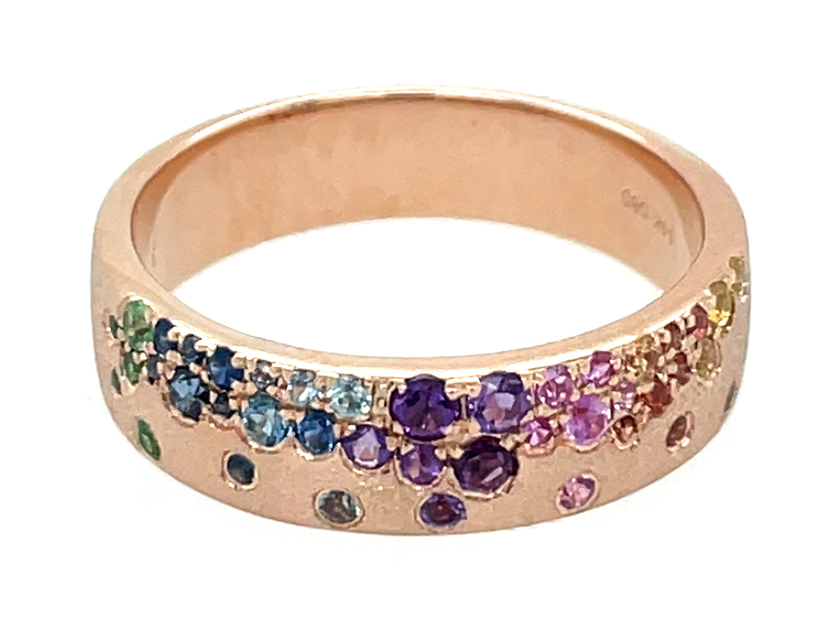 Rainbow Sapphire, Amethyst Tsavorite Flush Set Band, 5.75 Mm, Size 8.5, Satin Finish