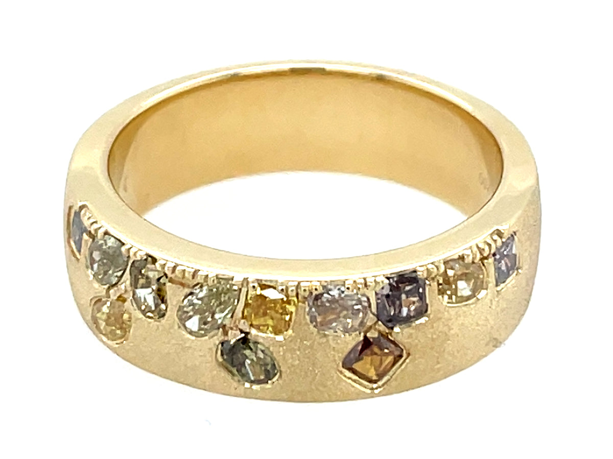 NATURAL FANCY COLOR DIAMOND FLUSH SET CIGAR BAND, SATIN FINISH