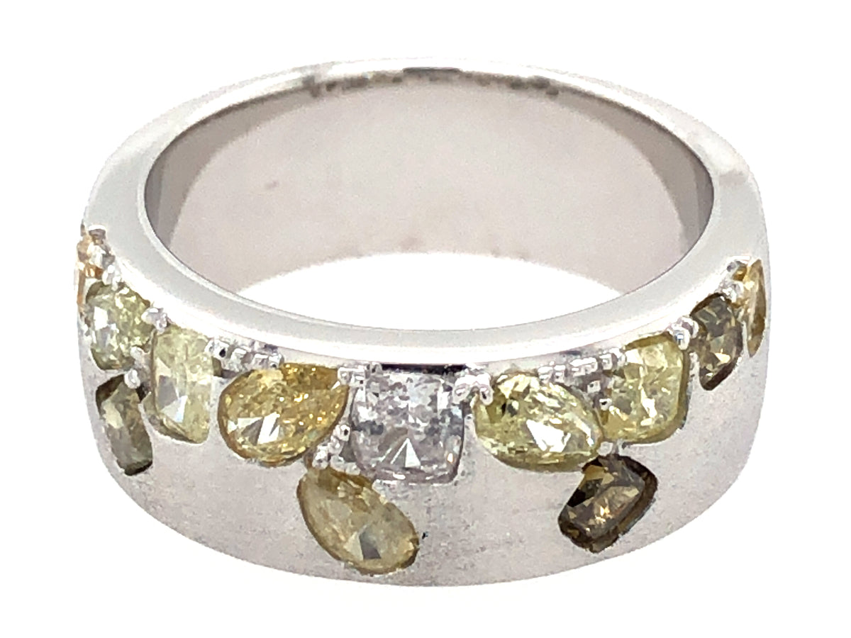 NATURAL FANCY COLOR DIAMOND FLUSH SET CIGAR BAND, 7.3 MM RING, SATIN FINISH