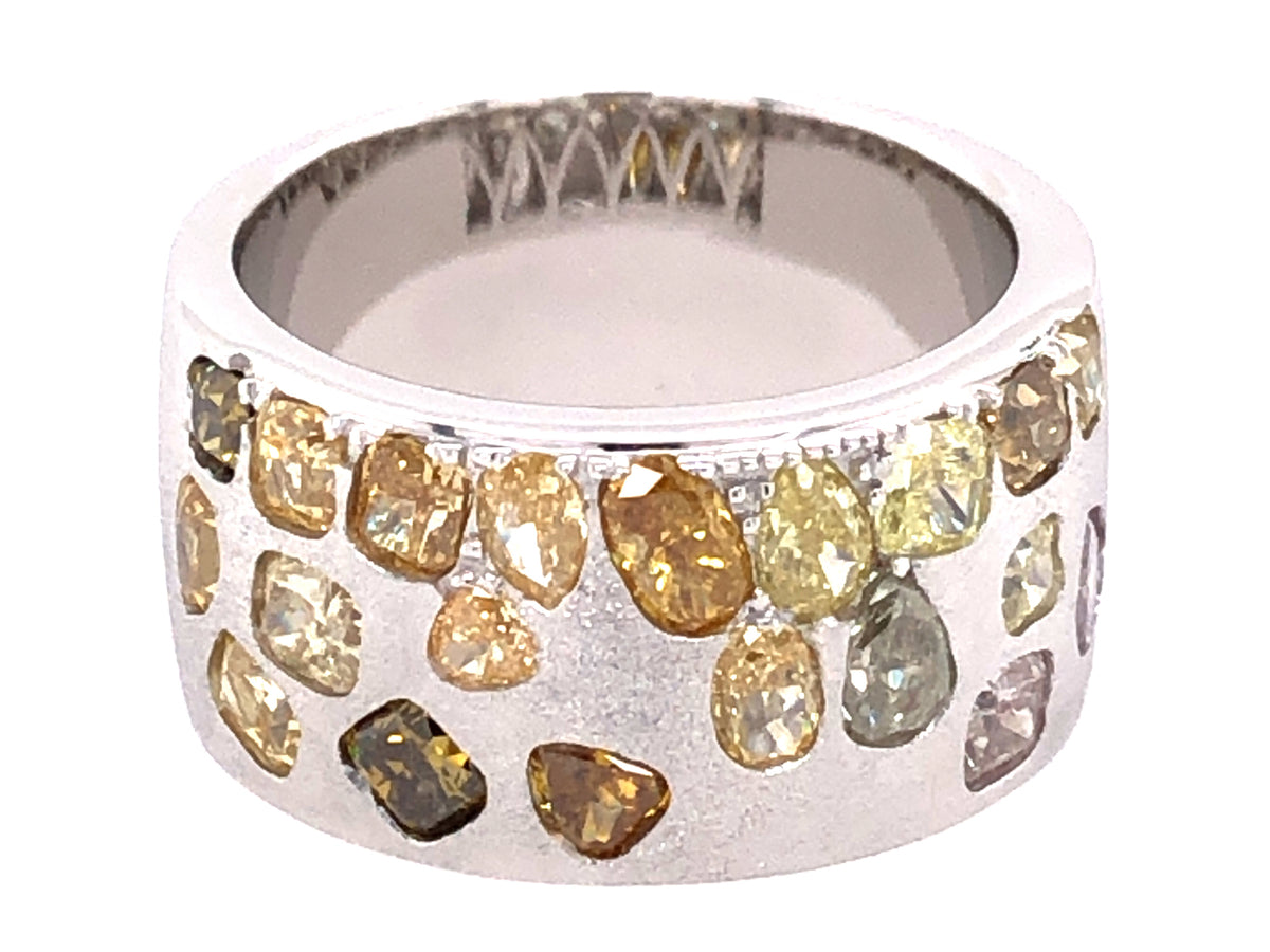 NATURAL FANCY COLOR DIAMOND FLUSH SET CIGAR BAND, 9.7MM, SATIN FINISH