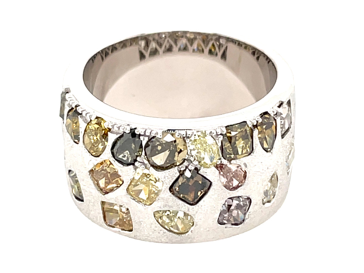 Natural Fancy Color Diamond Flush Set Cigar Band, 9.7mm, Satin Finish