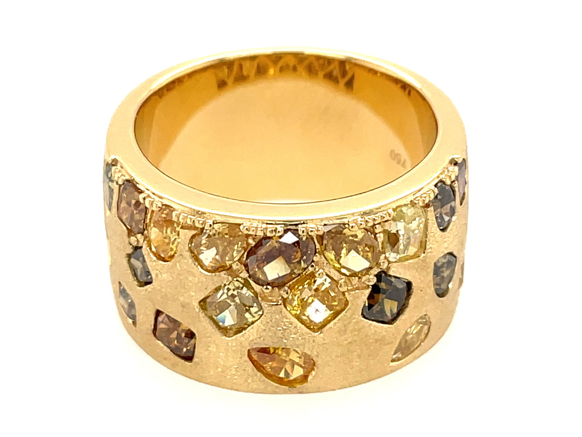 NATURAL FANCY COLOR DIAMOND FLUSH SET CIGAR BAND, 11.4 MM, SATIN FINISH