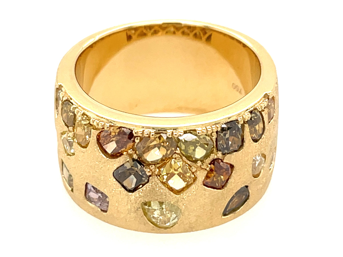 NATURAL FANCY COLOR DIAMOND FLUSH SET CIGAR BAND, 11.6 MM, SATIN FINISH