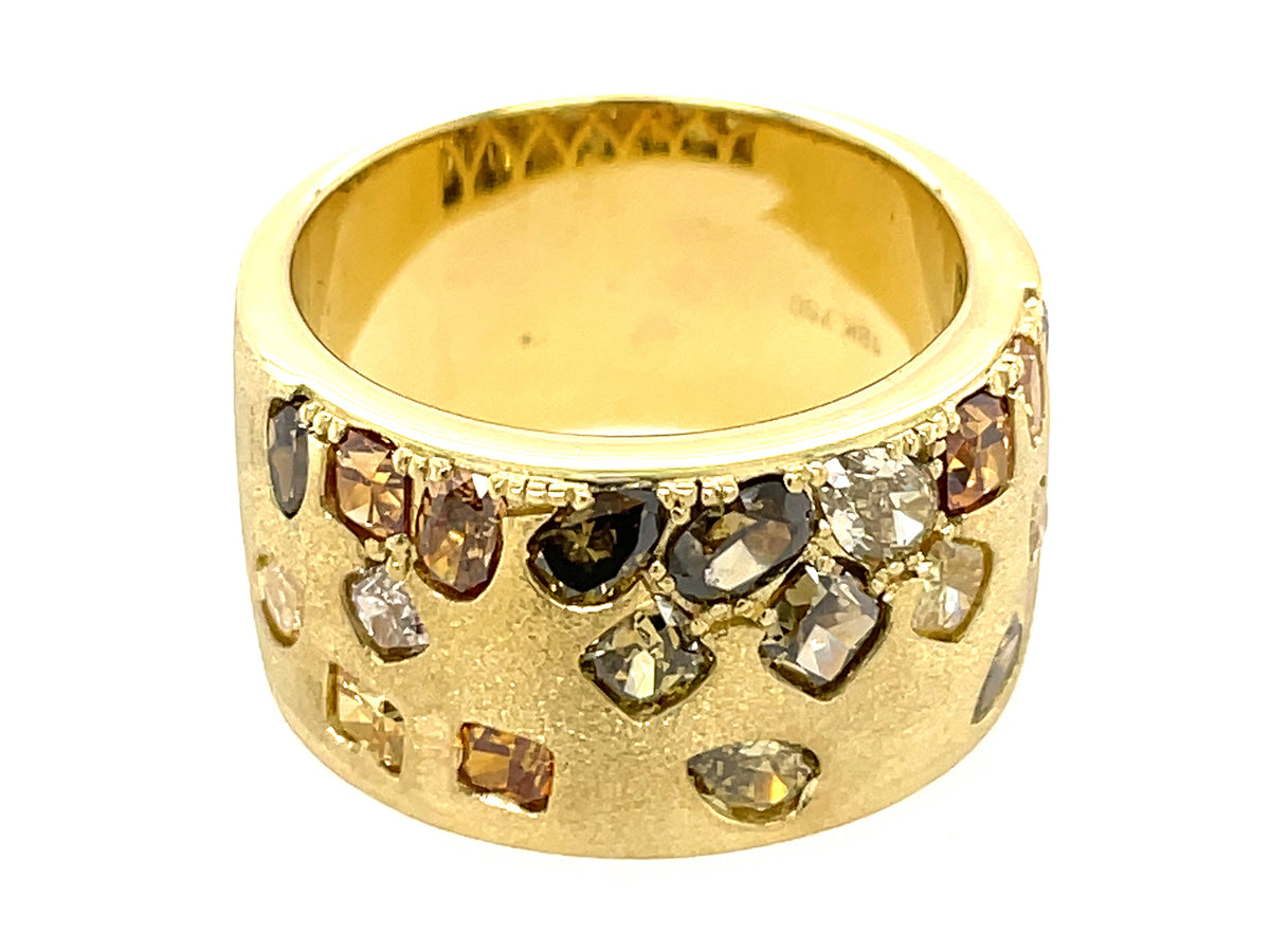 NATURAL FANCY COLOR DIAMOND FLUSH SET CIGAR BAND, 11.4 MM, SATIN FINISH