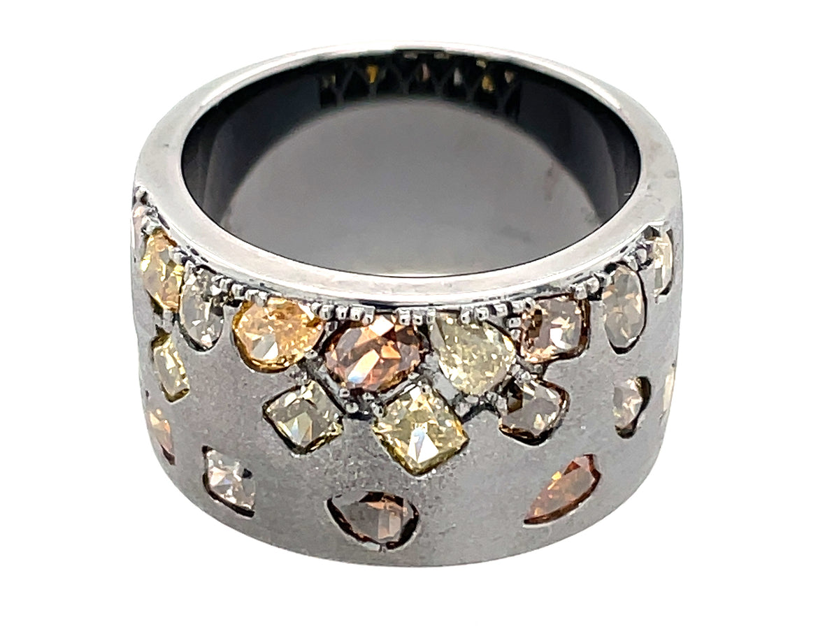NATURAL FANCY COLOR DIAMOND FLUSH SET CIGAR BAND, 11.5 MM, SATIN FINISH