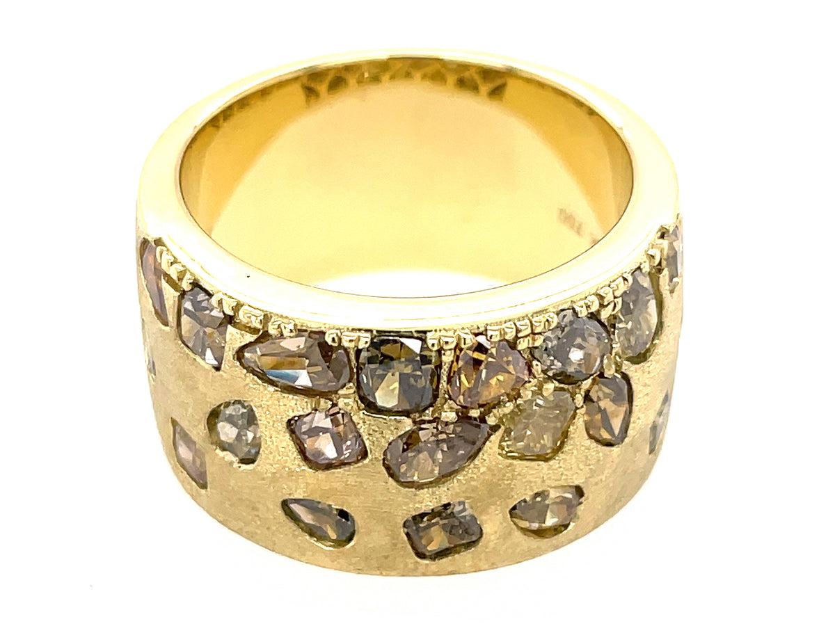 NATURAL FANCY COLOR DIAMOND FLUSH SET CIGAR BAND, 11.4 MM, SATIN FINISH
