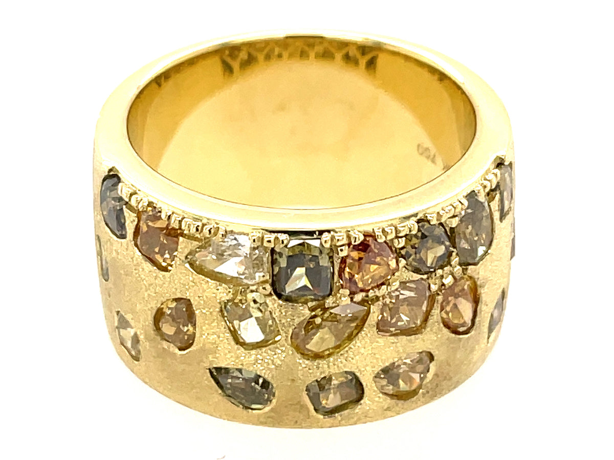 NATURAL FANCY COLOR DIAMOND FLUSH SET CIGAR BAND, 11.4 MM, SATIN FINISH