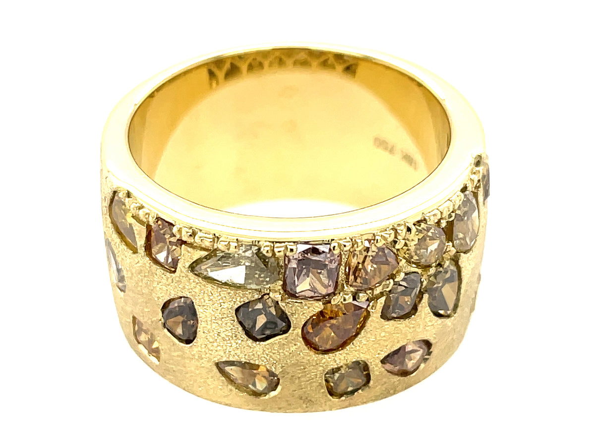 NATURAL FANCY COLOR DIAMOND FLUSH SET CIGAR BAND, 11.4 MM, SATIN FINISH