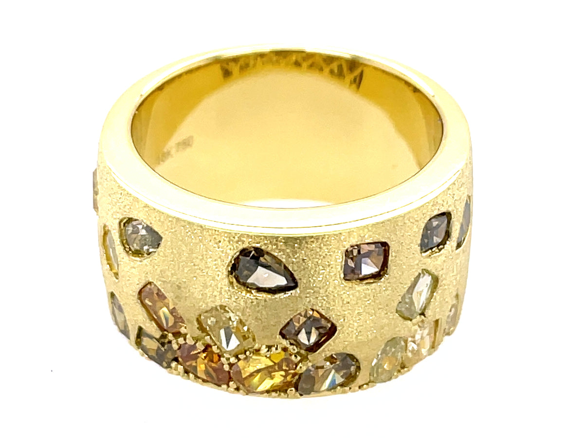 NATURAL FANCY COLOR DIAMOND FLUSH SET CIGAR BAND, 11.4 MM, SATIN FINISH