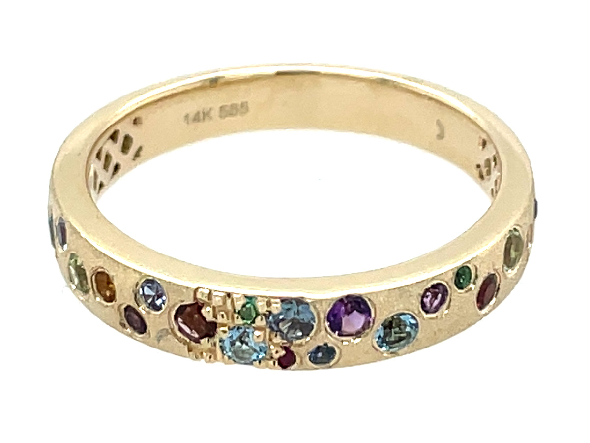 Lab Grown Alexandrite, Amethyst, Aquamarine, Pink Tourmaline, Peridot, Emerald, Garnet, Citrine, Ruby And Blue Sapphire Narrow Flush Set Ring, Satin Finish